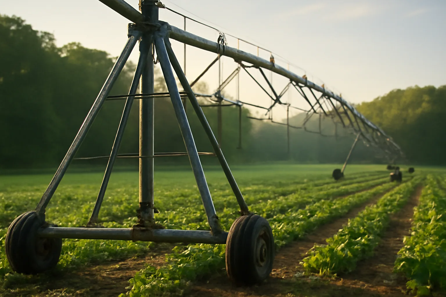 Idle center pivot over a Connecticut River Valley vegetable field
